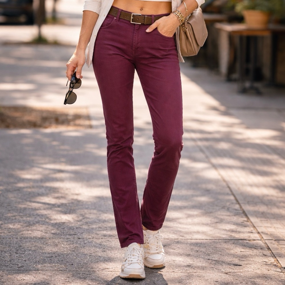 Mavi Straight Leg High Waisted Jeans in Deep Burgundy Red Denim Women’s Size 30